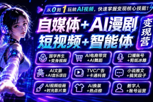AI变现实战课：自媒体+AI漫剧+短视频+智能体全流程创作（国学养生/电商带货/口播/数字人）